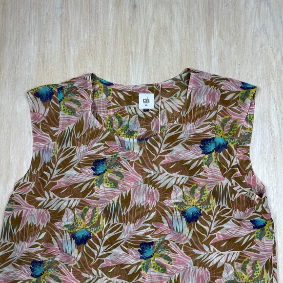Cabi Sleeveless Tropical Print Parlor Resortwear Vacation Coastal Casual Top XL - Picture 4 of 16